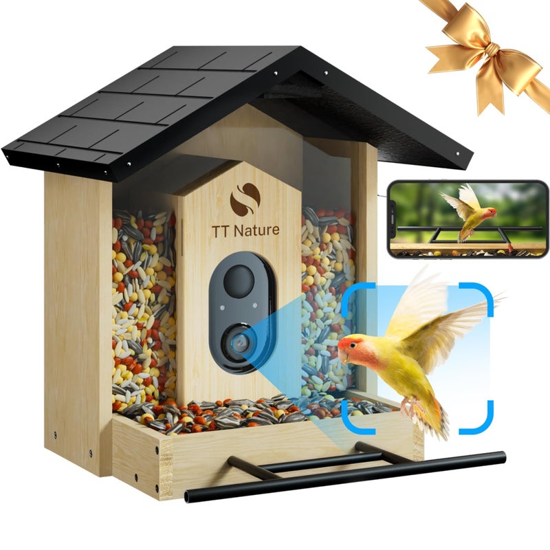 TT Nature Bird Feeder with Camera  Upgraded 1.5L Smart Bird Feeder with AI Identify for 10000 Plus Bird Species  Auto Capture Bird & Real-time Notifications  Ideal Gift for Bird Lovers (Iron Roof) - Image 1
